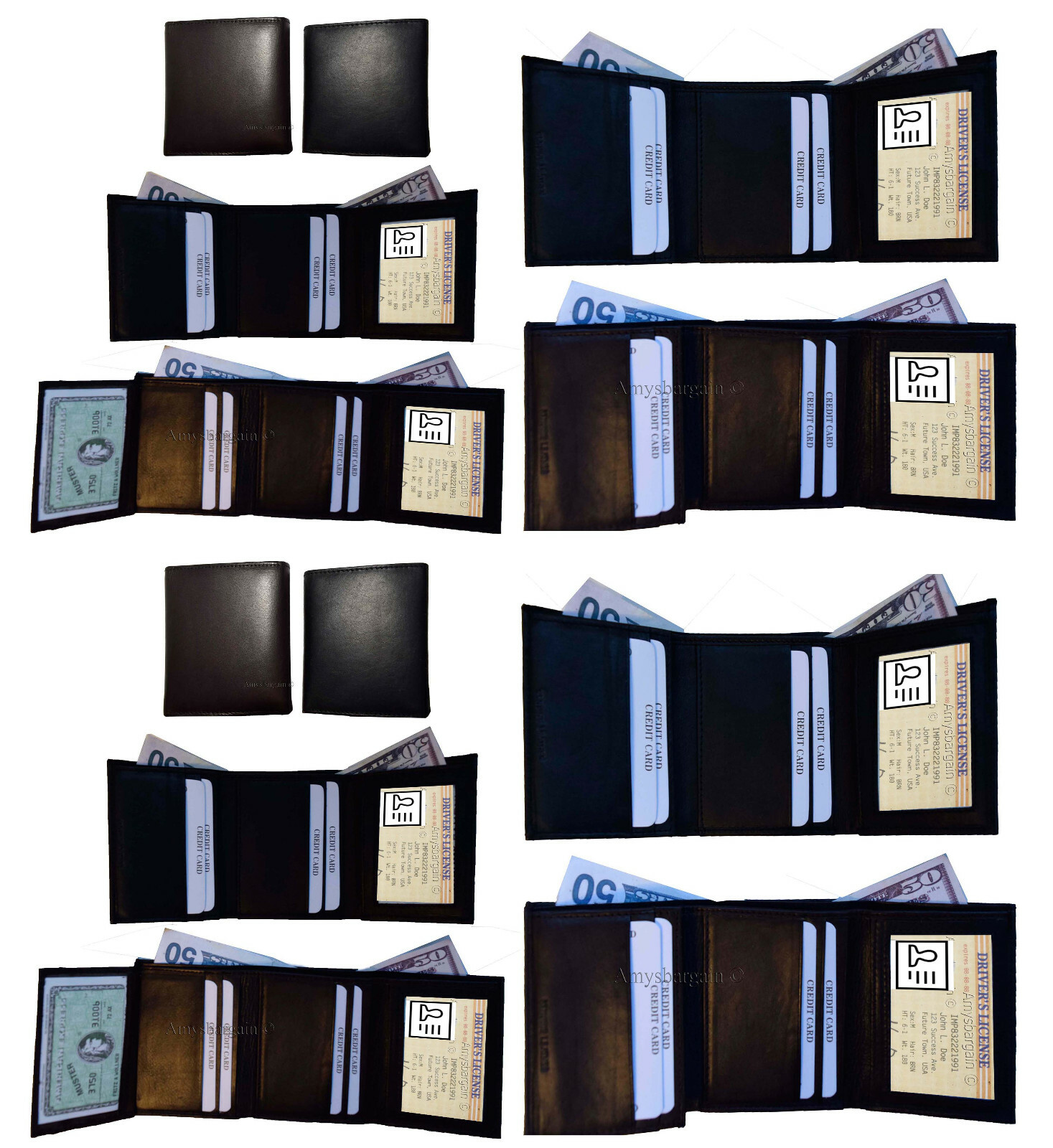 Lot of 5 Man's Trifold wallet genuine calfskin Leather 8 credit card 2 bill slot - Image 4