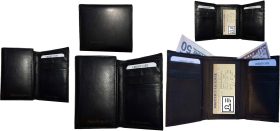 Lot of 5 New Men's Black leather trifold wallet 1 ID window 6 card 2 bill slots