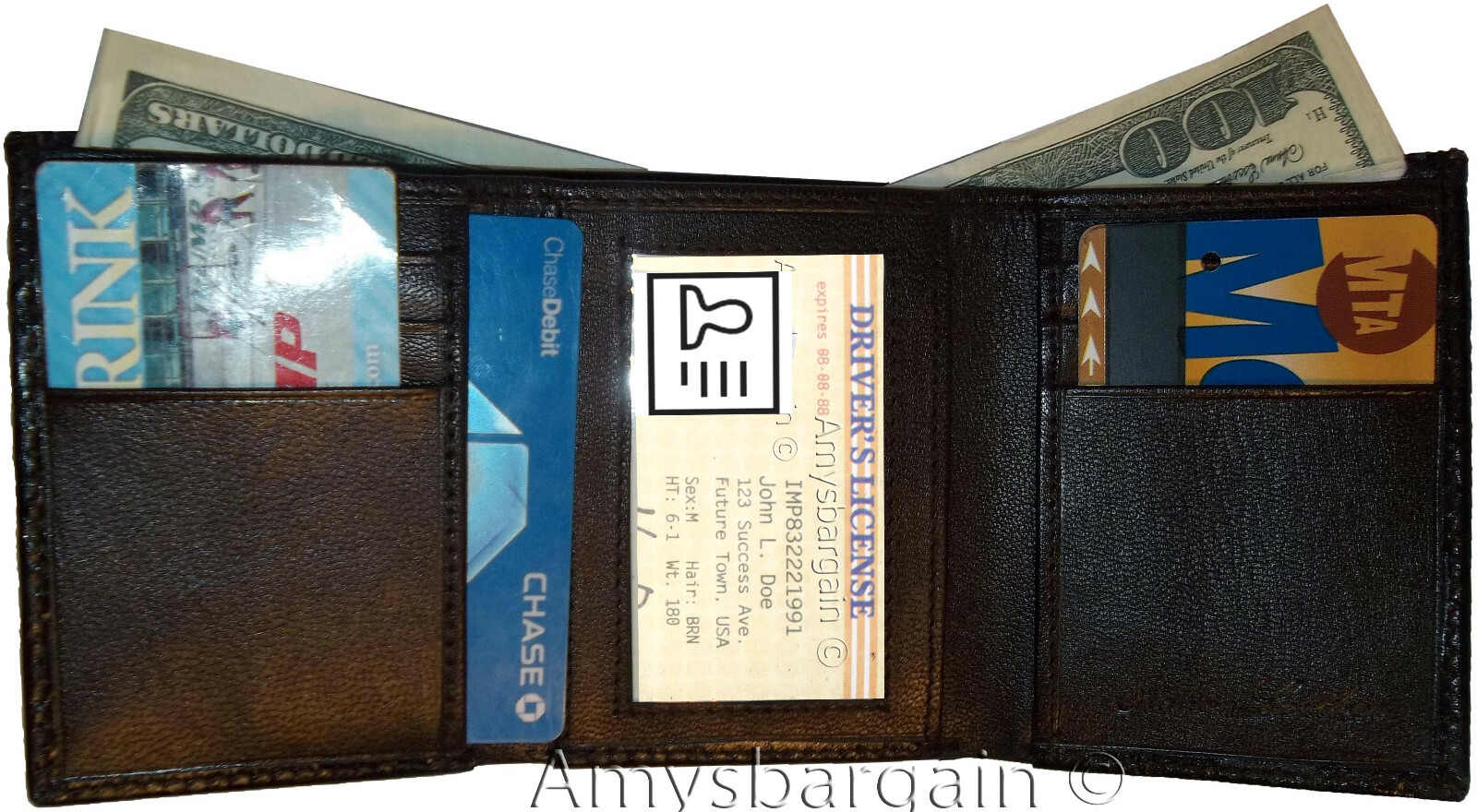 Lot of 6 Italian Style Lizard skin Printed Leather Man's Brown Trifold wallet BN - Image 11