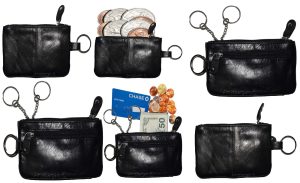 Lot of 6 Leather change purse,Black Zip coin wallet 2 pocket coin case key ring