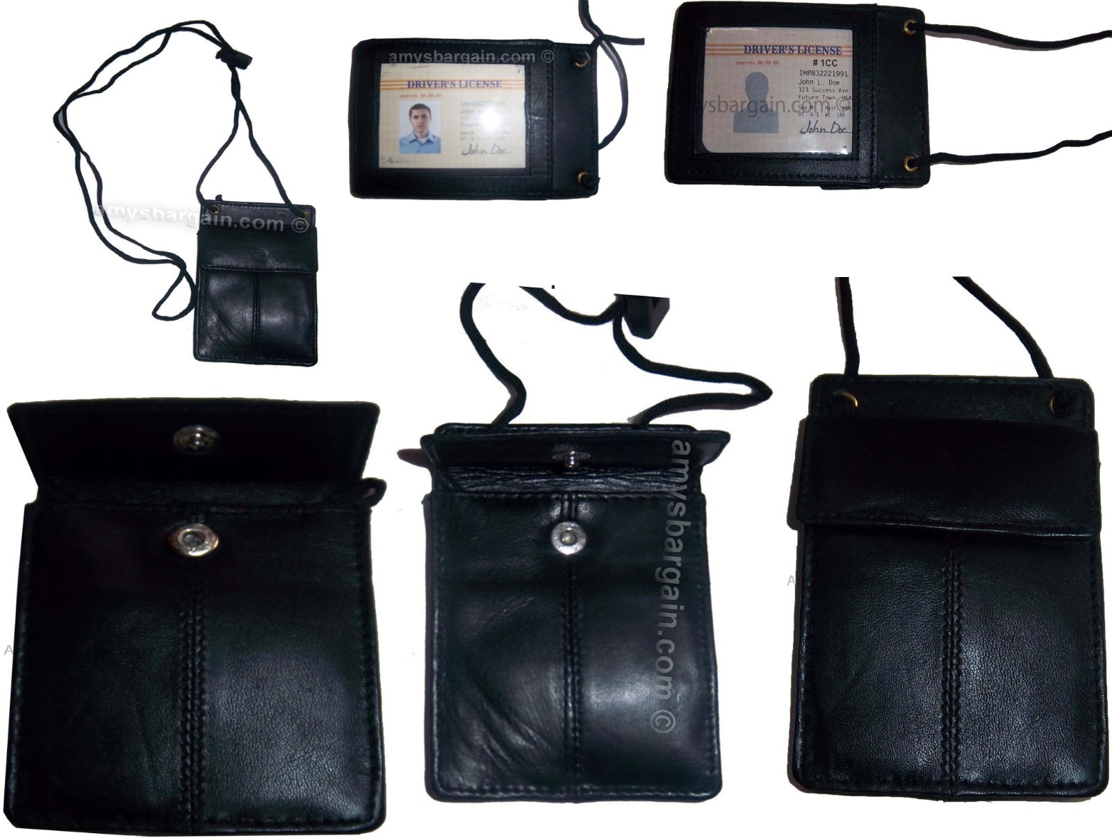 Lot of 6 New Neck string ID Case, Credit Card Case, Black Wallet pouch Money new