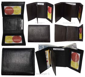 Man’s wallet Tri-fold Leather 9 card spaces 2 ID windows 2 bill slots New wallet