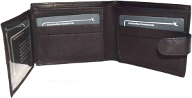 Men's Bi-fold Leather Wallet 9 Card spaces ID window Black Billfold Wallet bnwt