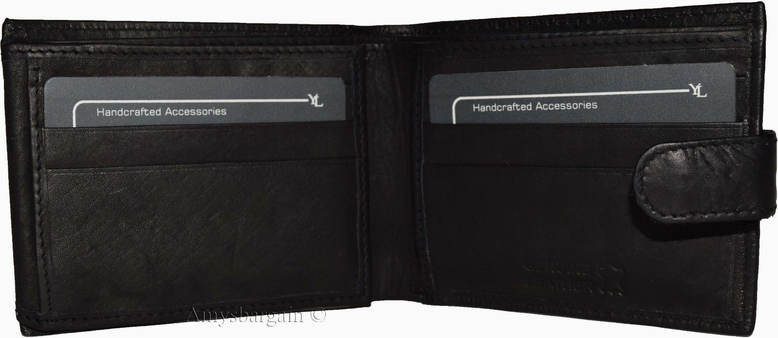 Men's Bi-fold Leather Wallet 9 Card spaces ID window Black Billfold Wallet bnwt - Image 7