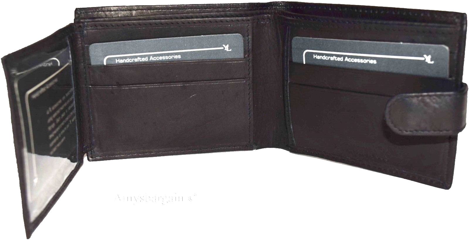 Men's Bi-fold Leather Wallet 9 Card spaces ID window Black Billfold Wallet bnwt