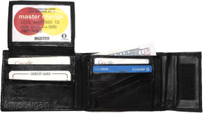 Men's Bifold Black Wallet Genuine Leather 9 Card 2 ID Zip Coin purse 2 Bill slot - Image 9
