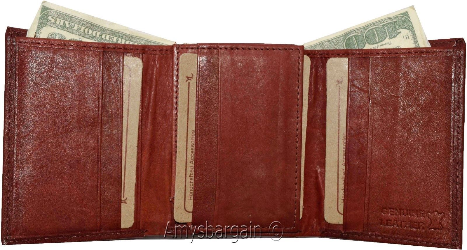 Men's Genuine Leather Tri-fold wallet 10 credit debit ATM card 2 Bill slots 1 ID - Image 9