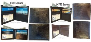 Men's Lizard Printed Leather billfold man's bifold wallet 2 bill slots 8 card ID