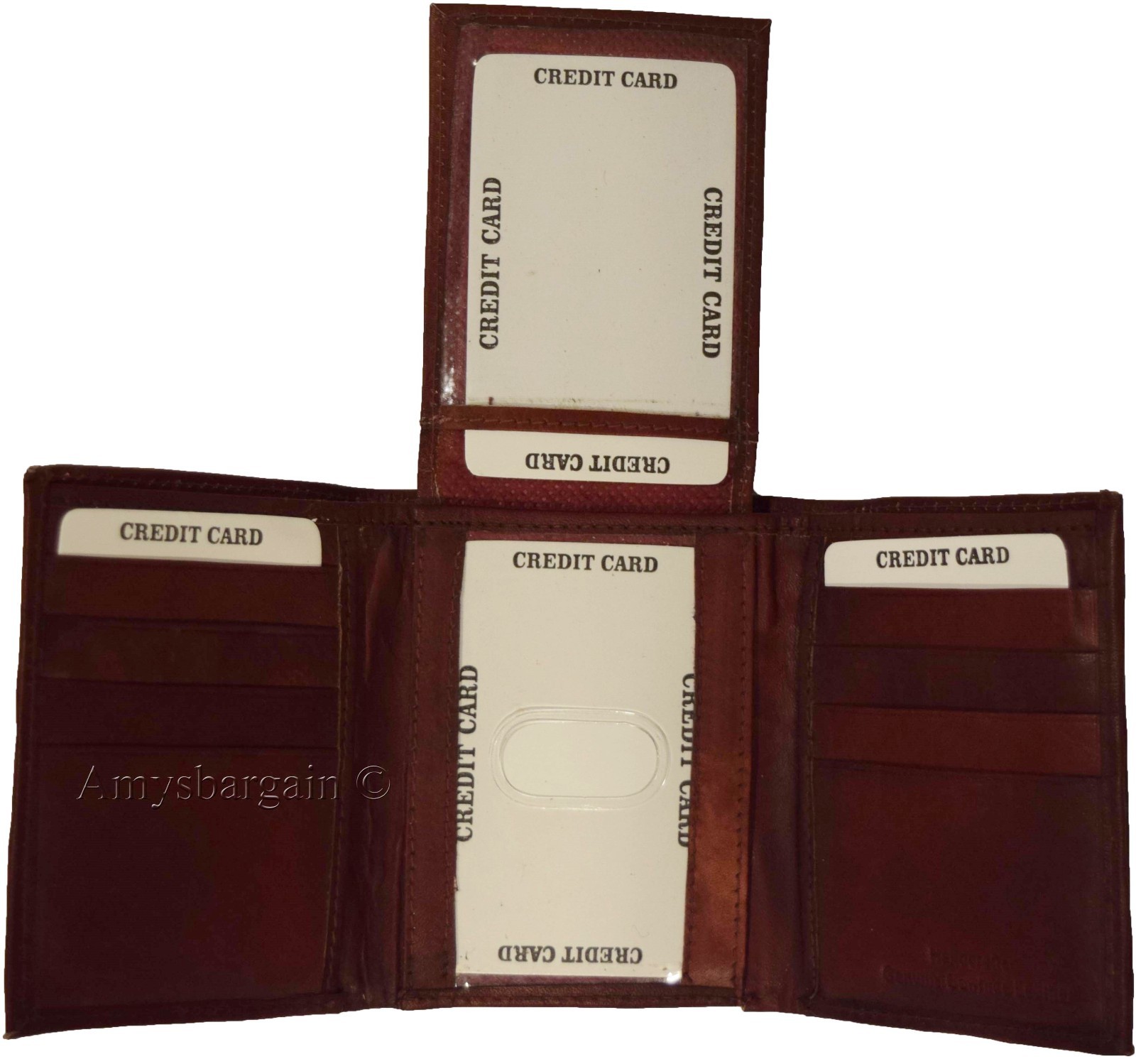 Men's Trifold Leather Wallet center piece 1 ID window 9 card 2 bill slots - Image 11