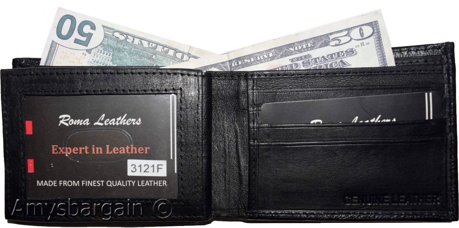 Men's Wallet. Bifold Genuine Leather Wallet,12 card, 1 ID, Black Billfold Wallet - Image 9