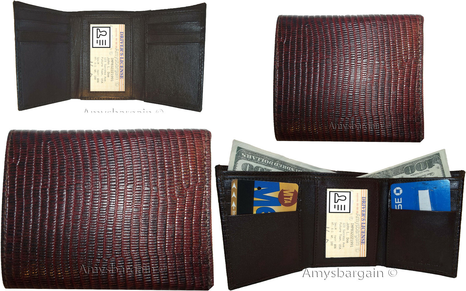 Men's Wallet Leather Trifold wallet Lizard Printed wallet ID 9 card 2 bill slots - Image 12