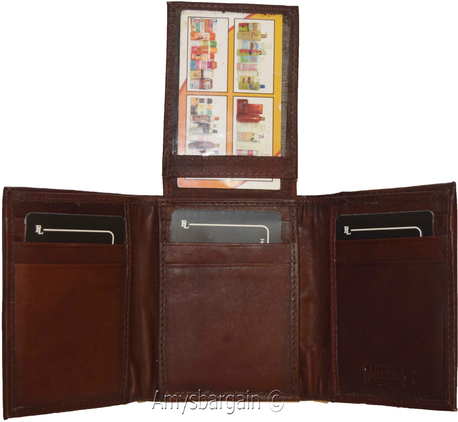 Men's Wallet,1 Center piece Trifold Men's ID 9 card 2 bill slots Trifold wallet - Image 4