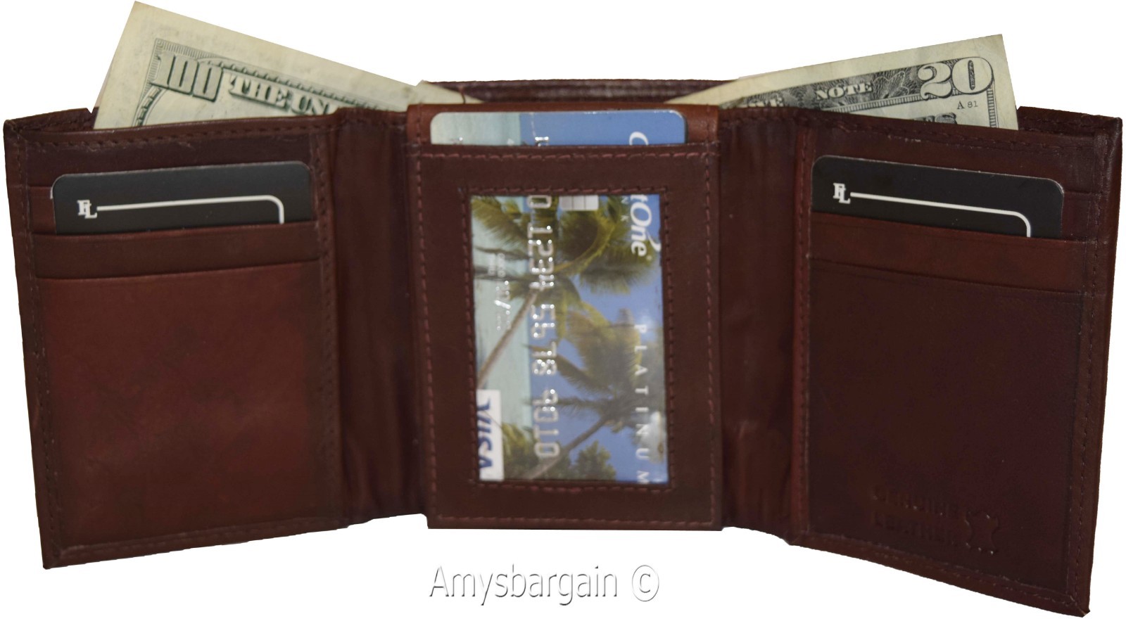 Men's Wallet,1 Center piece Trifold Men's ID 9 card 2 bill slots Trifold wallet - Image 5