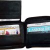 Men's Zip around Leather wallet 9 credit card ID space suede lined interior new