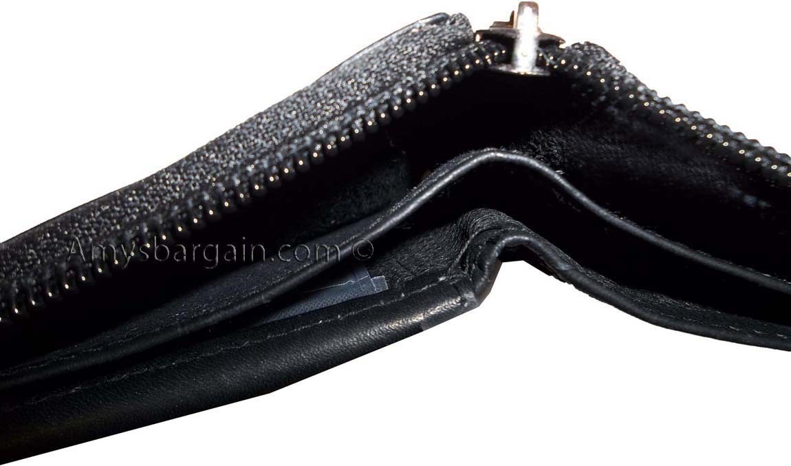 Men's Zip around Leather wallet 9 credit card ID space suede lined interior new - Image 13