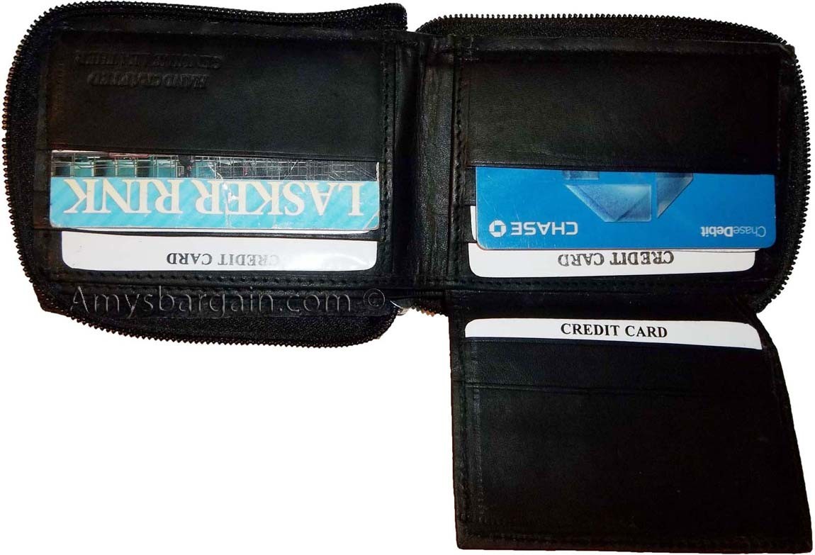 Men's Zip around Leather wallet 9 credit card ID space suede lined interior new - Image 7