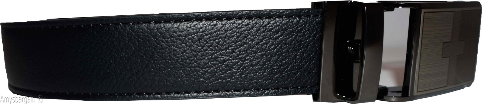 Men's belt leather dress Belt w/ auto Lock sliding buckle XL black belt BN - Image 11
