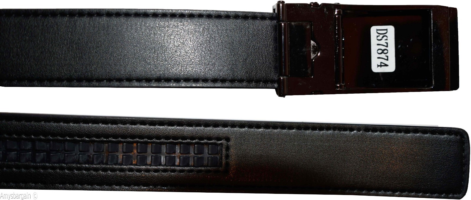 Men's belt leather dress Belt w/ auto Lock sliding buckle XL black belt BN - Image 14