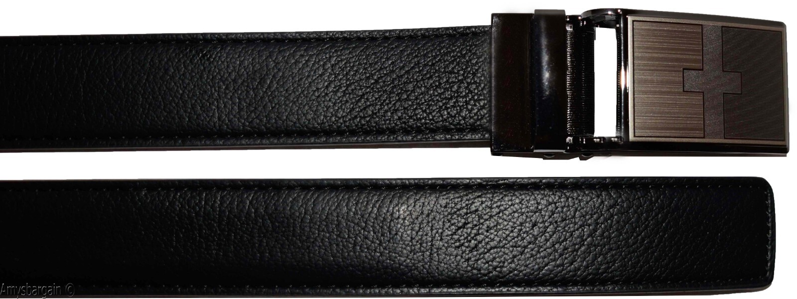 Men's belt leather dress Belt w/ auto Lock sliding buckle XL black belt BN - Image 3
