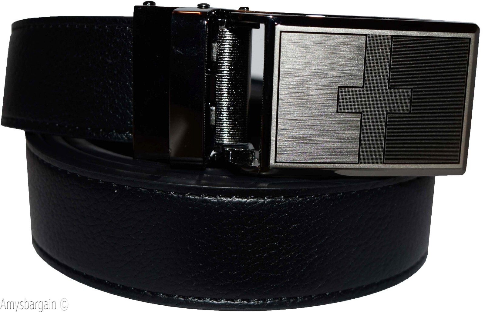 Men's belt leather dress Belt w/ auto Lock sliding buckle XL black belt BN - Image 8