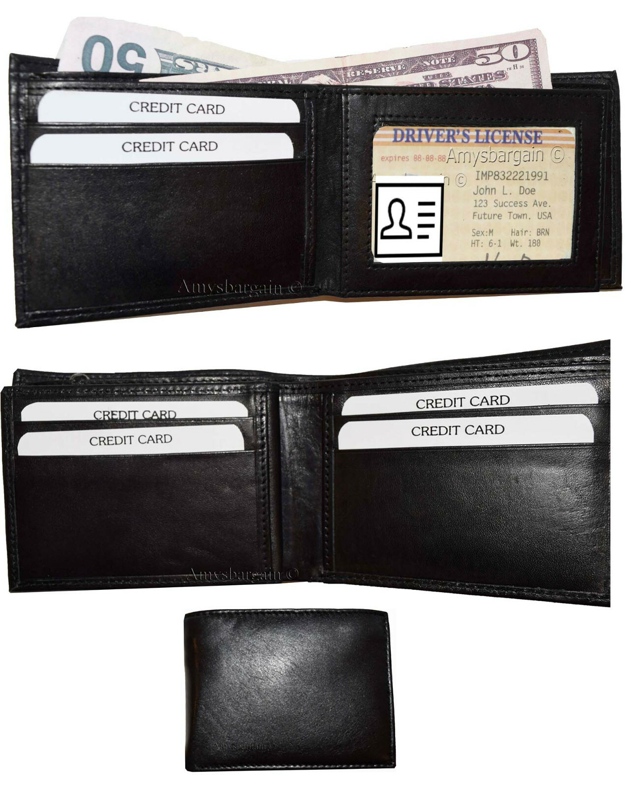 Men's genuine lambskin leather billfold wallet brown credit card bifold wallet - Image 7