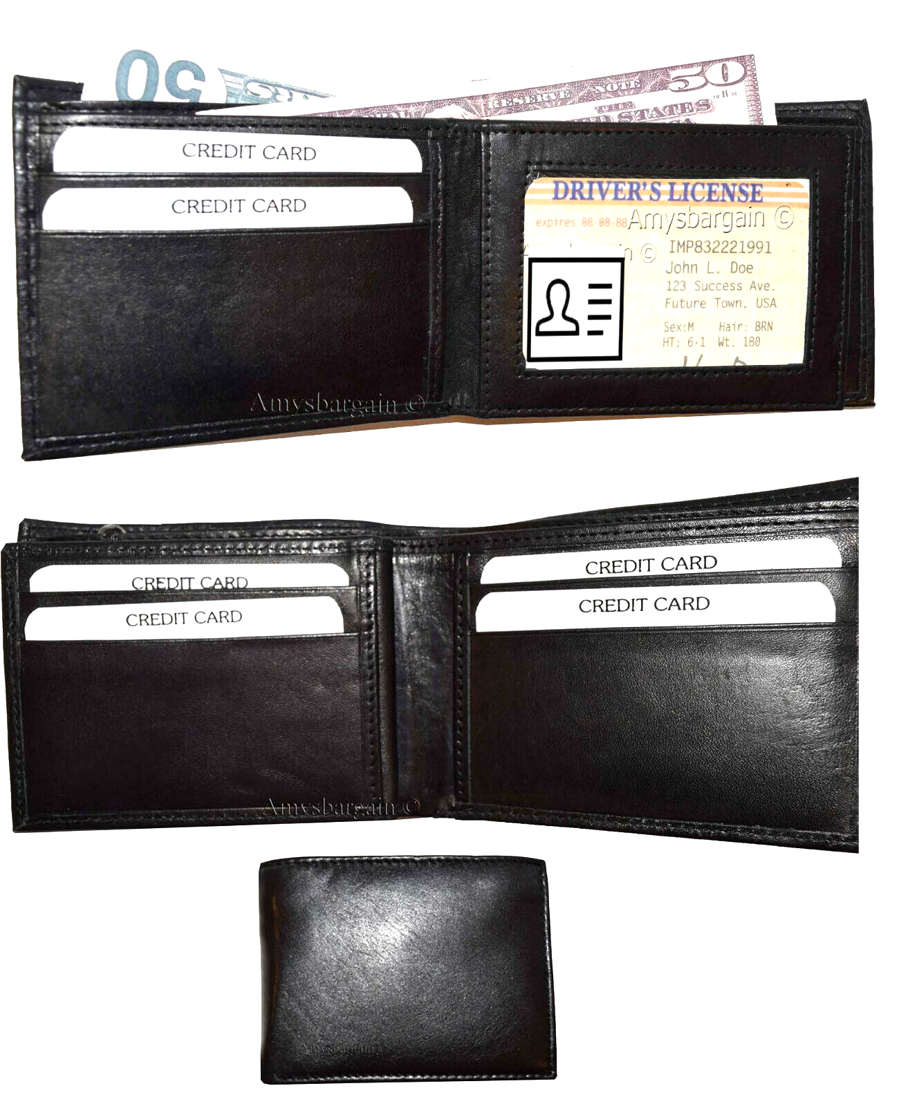 Men's genuine lambskin leather billfold wallet brown credit card bifold wallet