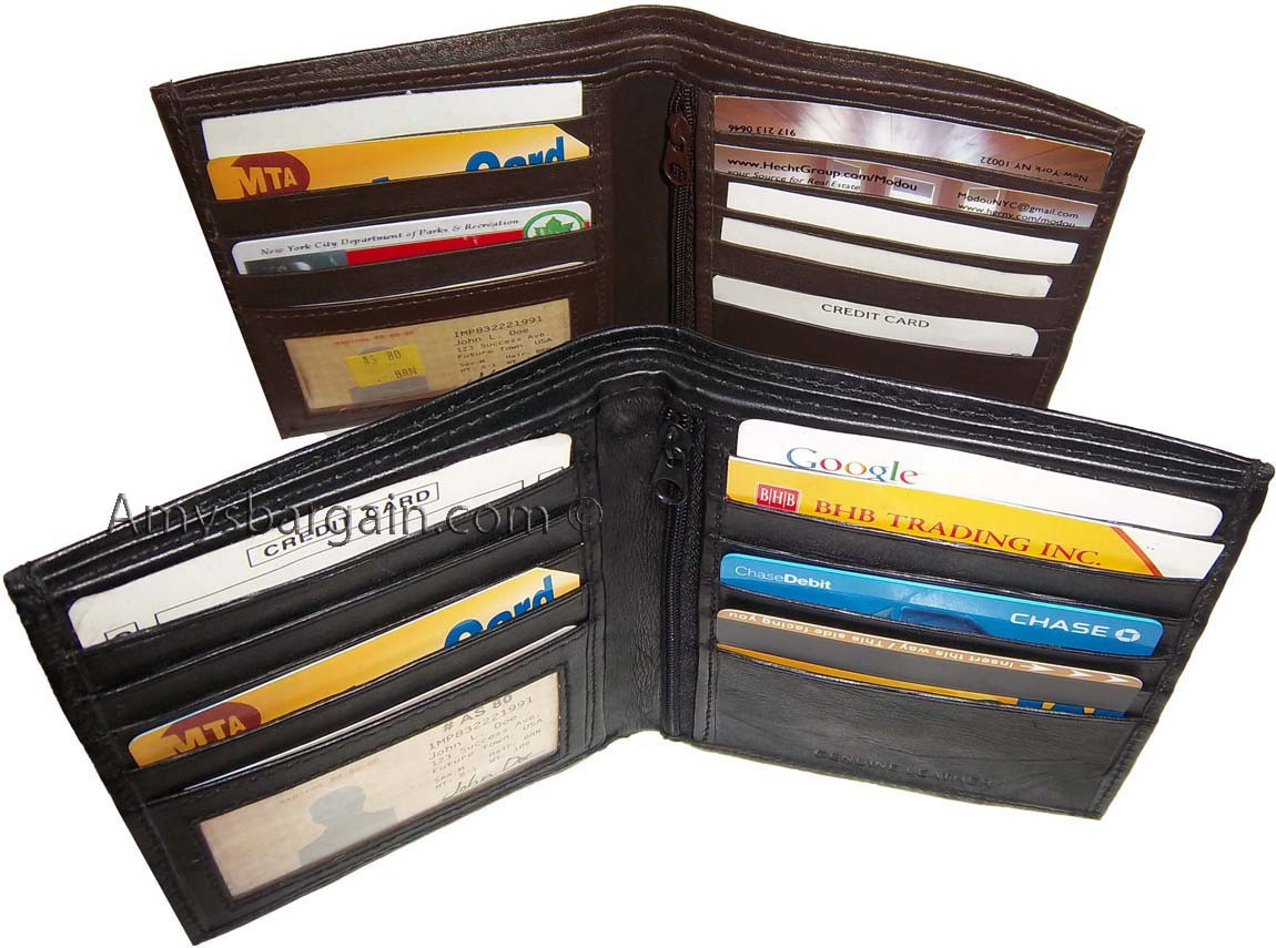 Men's wallet Leather Hipster wallet USA Euro Int'l currencies zip coin purse new