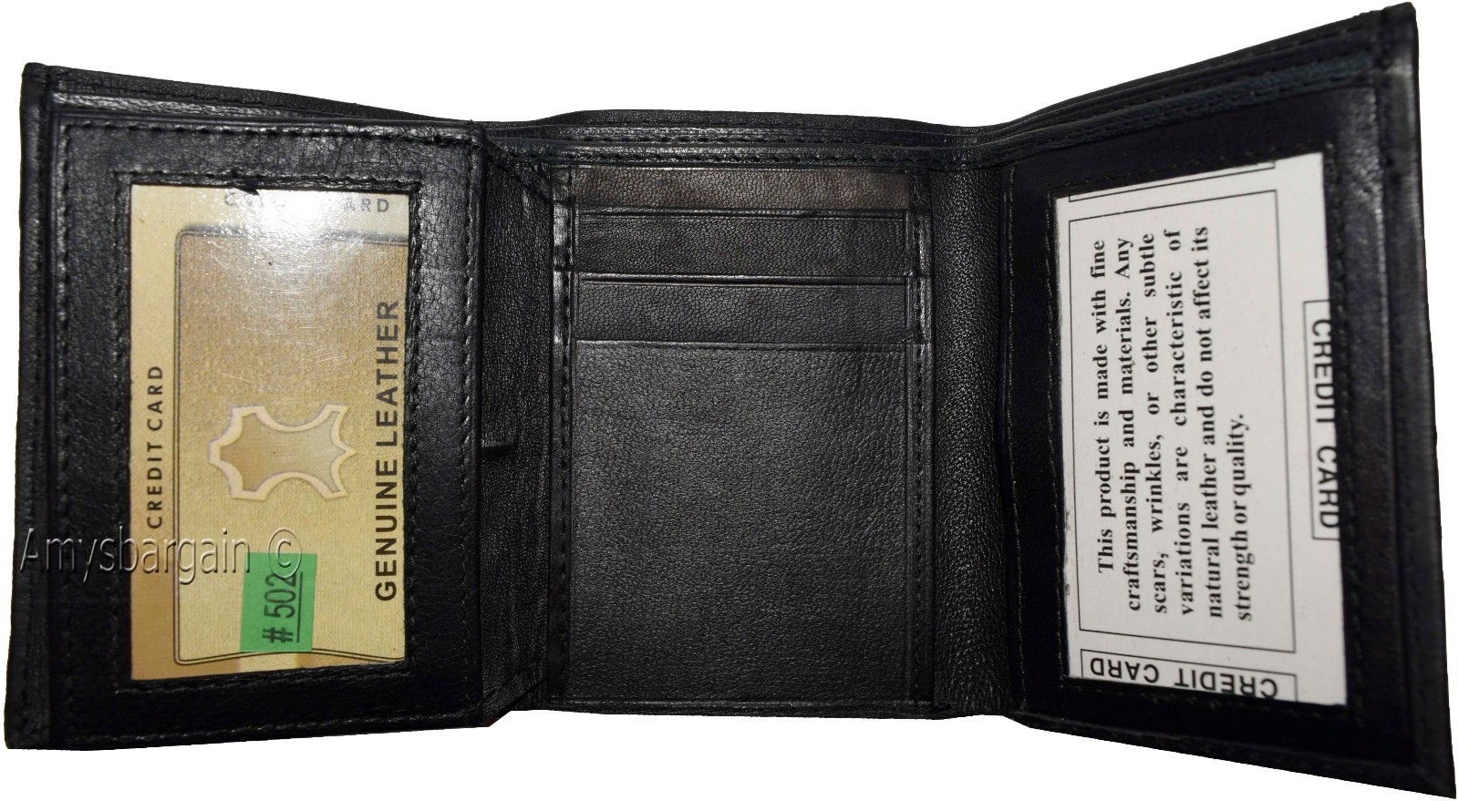 Men's wallet Trifold Leather wallet 2 Bill slots Black 9 Card br new wallet - Image 9