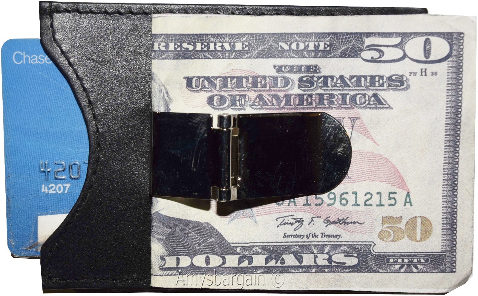 Money Clip, Leather Credit card ID money clip, wallet with magnetic money clip 1 - Image 3