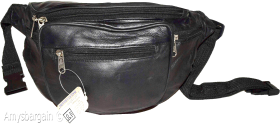 New Large Leather waist pouch. Black waist bag, leather bag, Jumbo Fanny pack BN