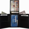 New Men's Trifold Leather Wallet 3 ID center piece Black 2 bill spaces wallet