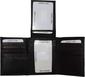 New Men's Trifold Leather Wallet 3 ID center piece Black 2 bill spaces wallet - Image 11
