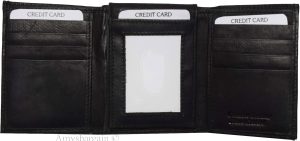 New Men's Trifold Leather Wallet 3 ID center piece Black 2 bill spaces wallet - Image 12