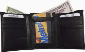 New Men's Trifold Leather Wallet 3 ID center piece Black 2 bill spaces wallet - Image 3