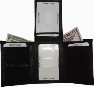 New Men's Trifold Leather Wallet 3 ID center piece Black 2 bill spaces wallet - Image 5