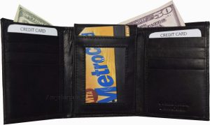 New Men's Trifold Leather Wallet 3 ID center piece Black 2 bill spaces wallet - Image 7