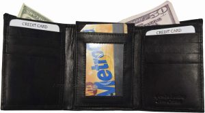 New Men's Trifold Leather Wallet 3 ID center piece Black 2 bill spaces wallet - Image 9