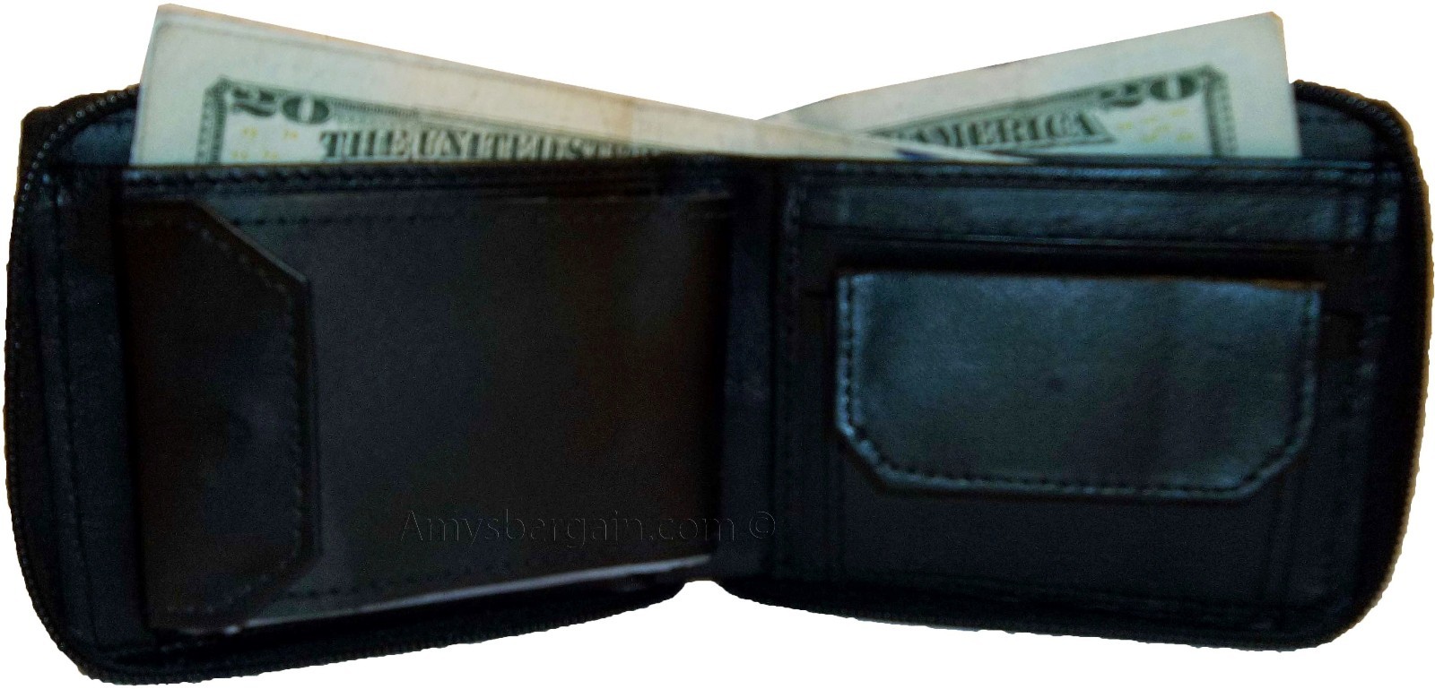 New Zip around man's Leather wallet change purse mini photo holder ID window bn - Image 13