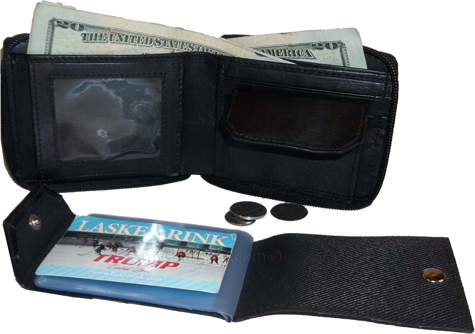 New Zip around man's Leather wallet change purse mini photo holder ID window bn - Image 3