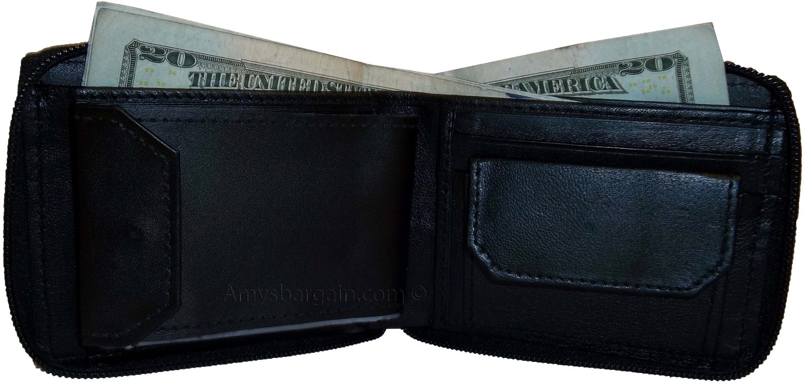 New Zip around man's Leather wallet change purse mini photo holder ID window bn - Image 8