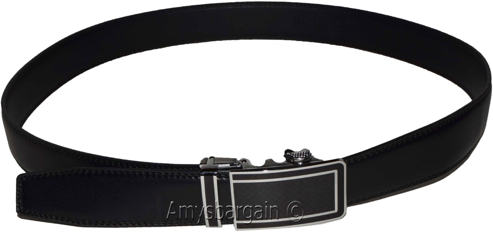 New buckle men's belt leather automatic dress Jeans comfort Slide lock BN 50" - Image 3