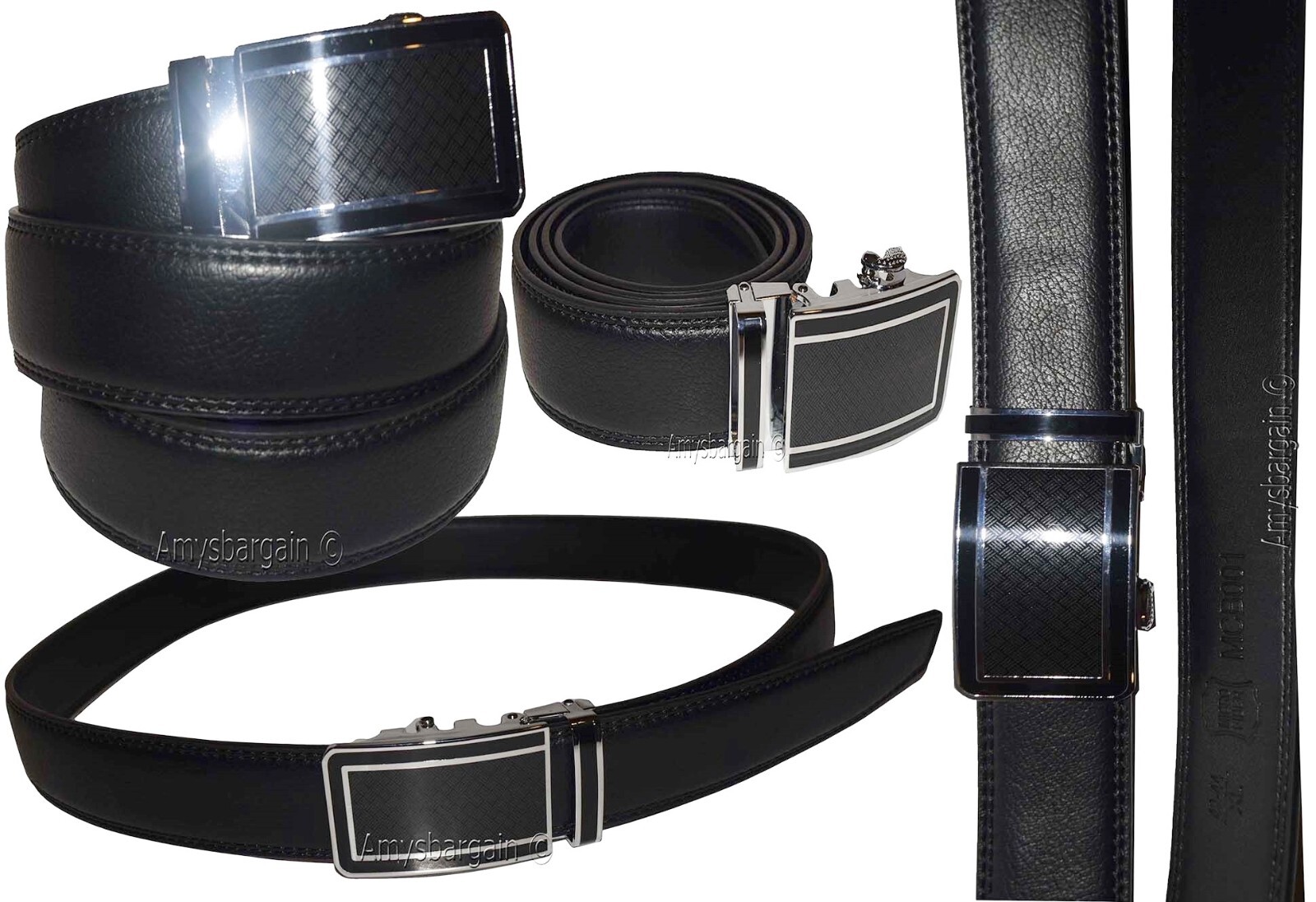 New buckle men's belt leather automatic dress Jeans comfort Slide lock BN 50" - Image 5
