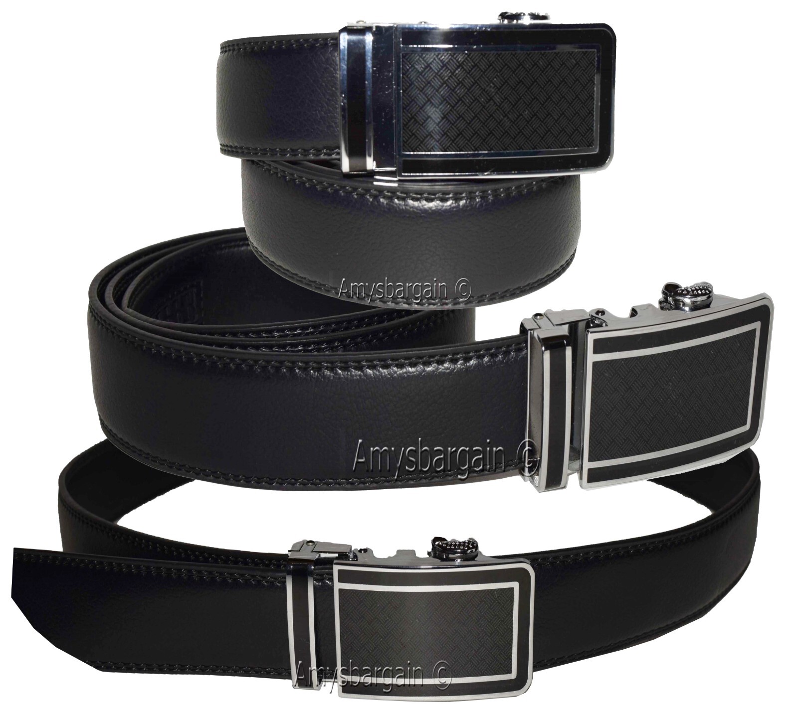 New buckle men's belt leather automatic dress Jeans comfort Slide lock BN 50"