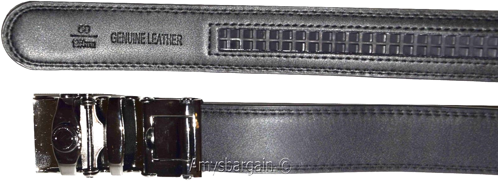 New men's black leather dress belt auto lock sliding buckle genuine leather belt - Image 6