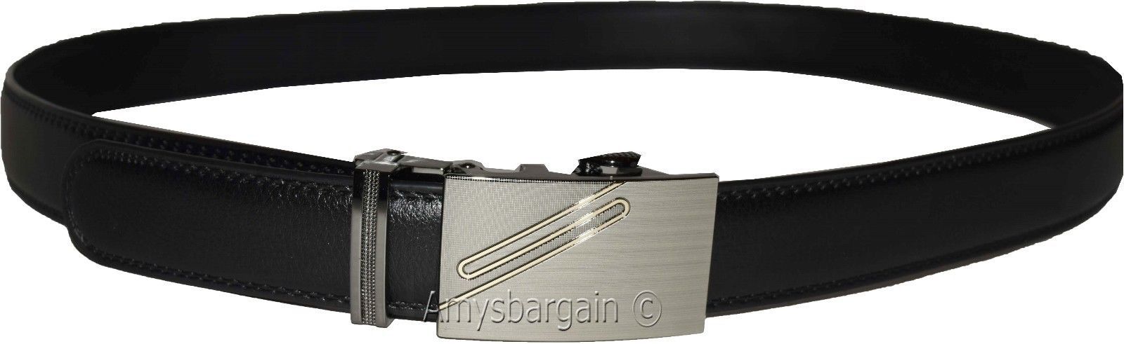 New men's black leather dress belt auto lock sliding buckle genuine leather belt - Image 9