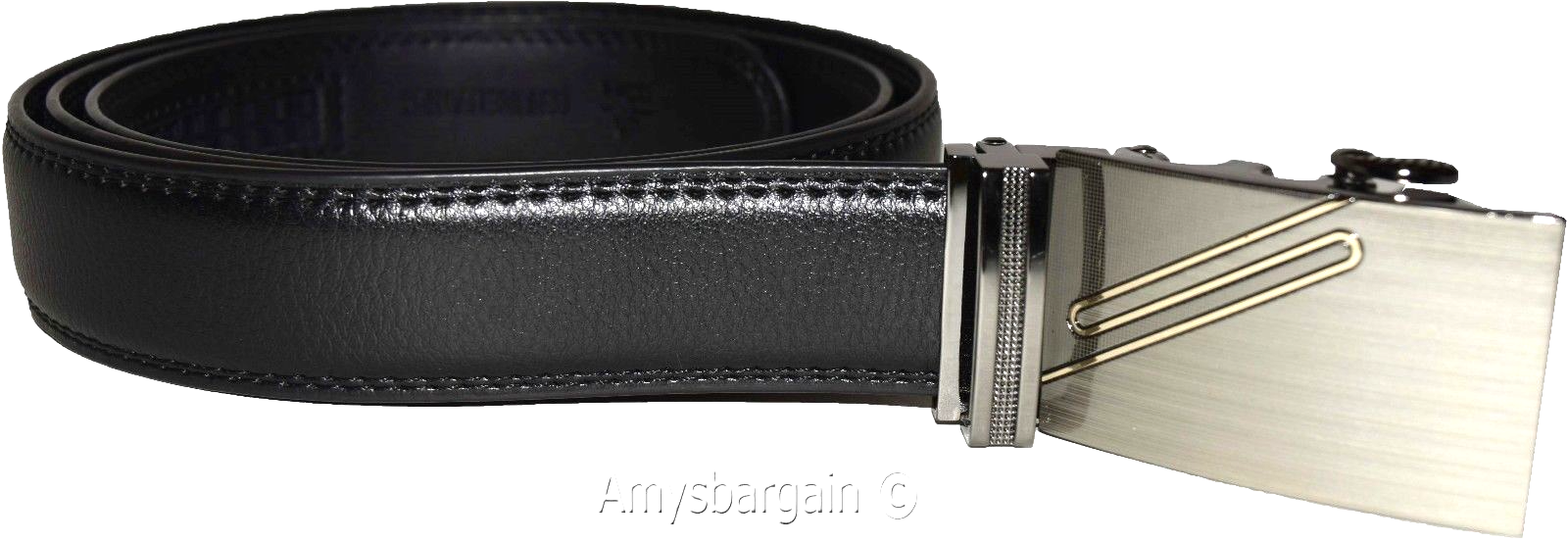New men's black leather dress belt auto lock sliding buckle genuine leather belt