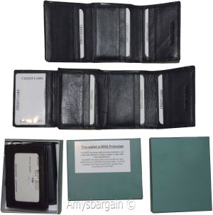 RFID blocking Men's Wallet Genuine Leather Trifold Wallet 11 Credit Card in Box* - Image 3
