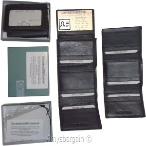 RFID blocking Men's Wallet Genuine Leather Trifold Wallet 11 Credit Card in Box*