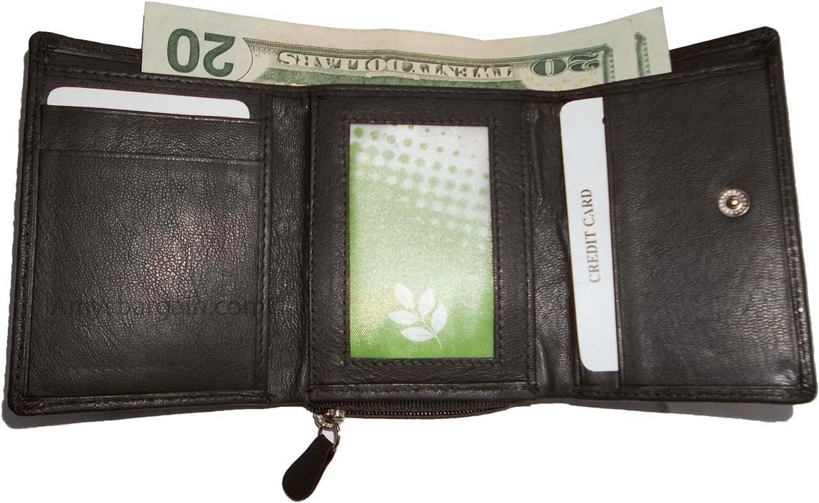 Women's wallet leather brown small billfold 6 card 2 IDs windows change purse #1 - Image 14