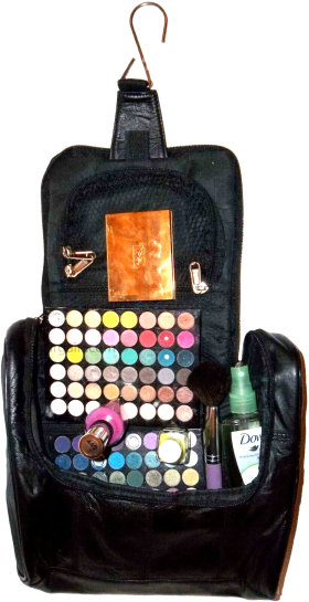 Women/s large leather cosmetic make up case doorknob hanger toiletry case